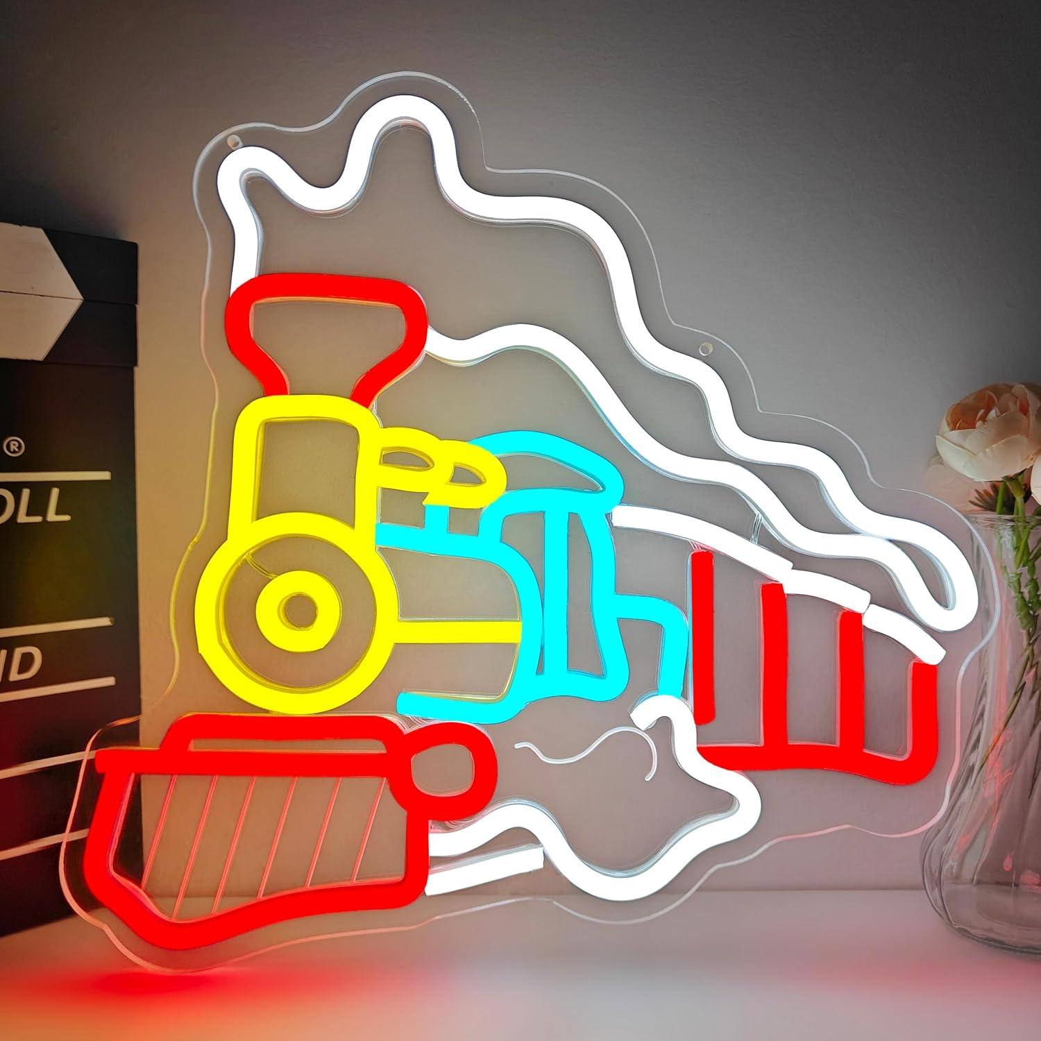 Party Games Steam - Neonowy znak pociągu parowego, ściemnialne światło